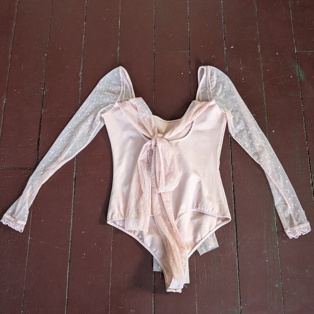 NWOT Free People Intimately Tongue Tied Bodysuit Long sleeve Blush Rose Pink S - Picture 6 of 14